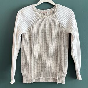 Rebecca Taylor Ribbed Marl Colorblock Cotton Blend Cream Raglan Sweater Warm S